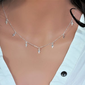 Confirmation gift for girl, Cross Necklace Women, Gold Cross Choker Necklace, Tiny Cross Dangle  Necklace, Gold/Silver Tiny Cross Choker.