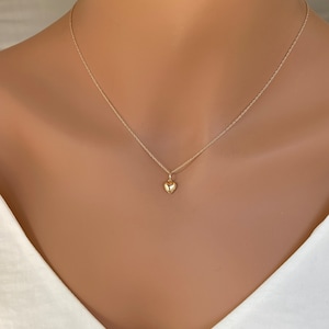 14k Yellow Gold Heart Pendant Necklace: Dainty Rope Chain