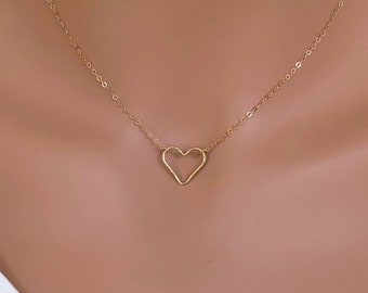 Open Heart Necklace Sterling Silver / Gold Fill / Rose Gold Fill - Hammered Heart Necklace - Heart necklace for girldfriend - heart outline
