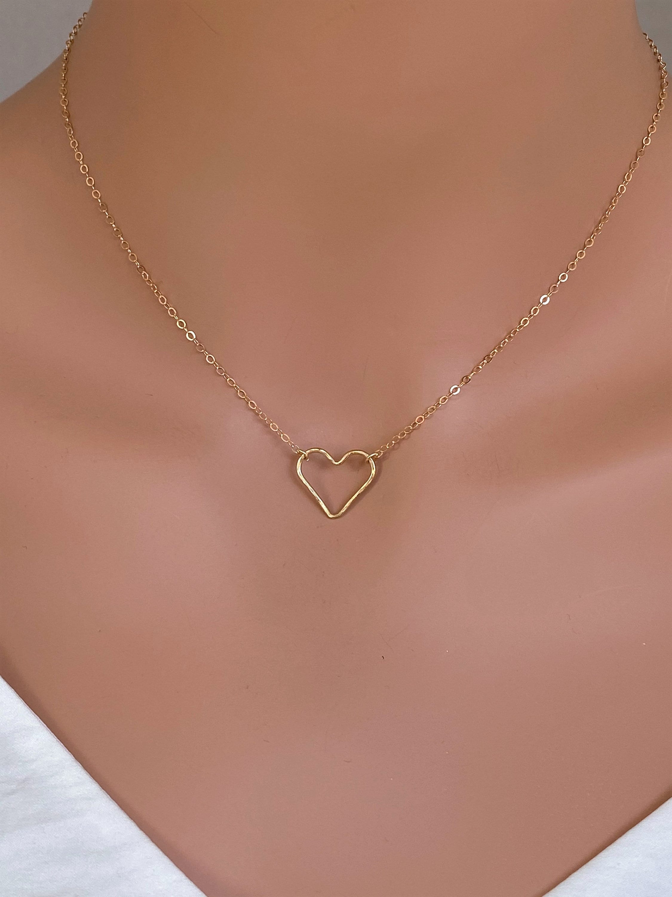 Open Heart Necklace Sterling Silver / Gold Fill / Rose Gold Fill - Hammered Heart Necklace - Heart necklace for girldfriend - heart outline