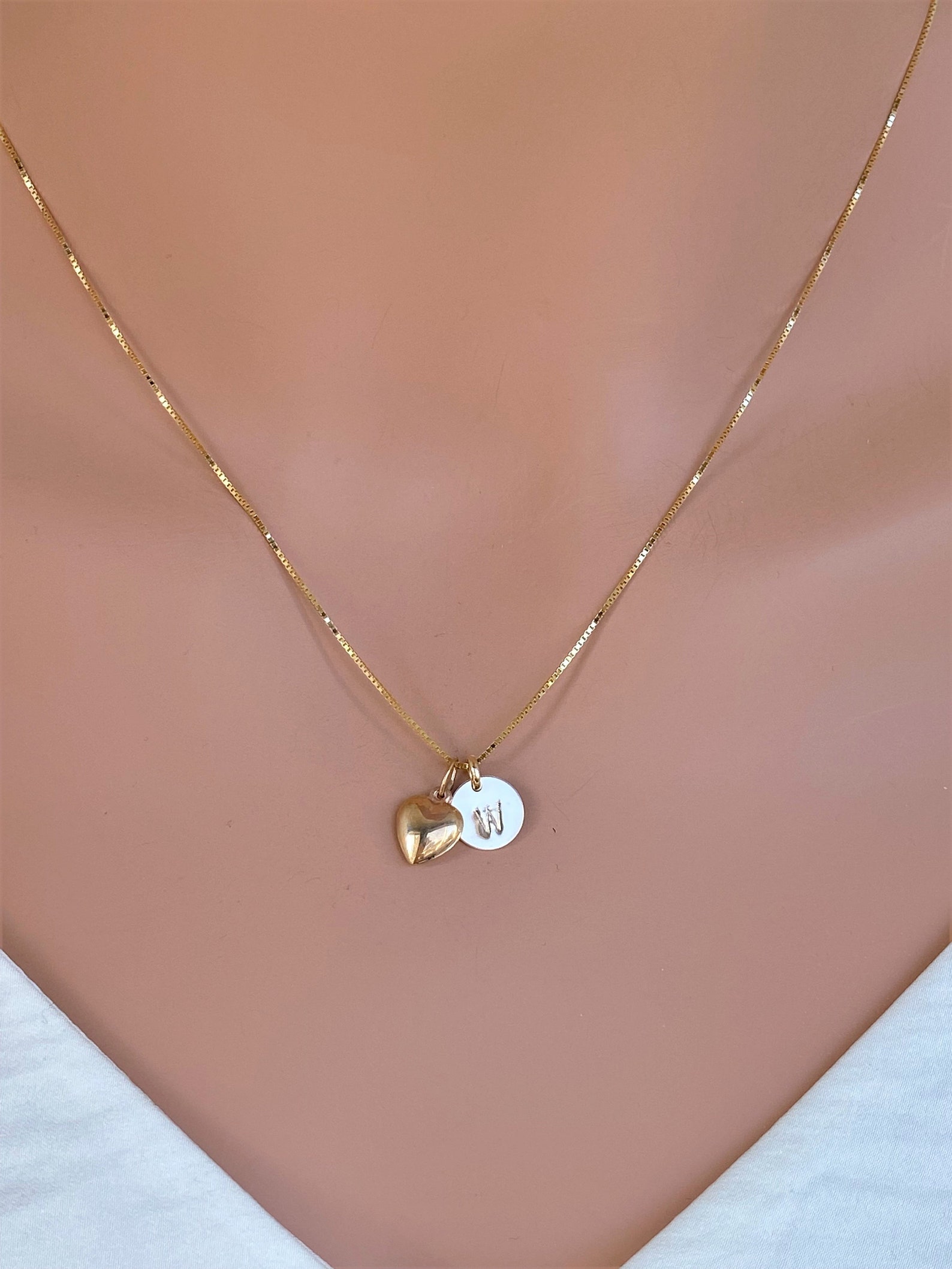 14k Solid Gold Initial Disc Necklace 9 Mm Initial Coin & Etsy