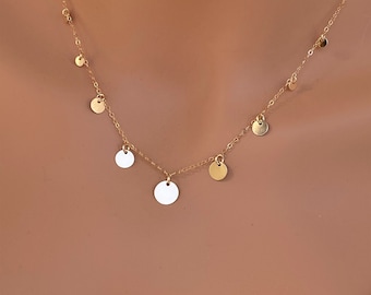 Coin dangle choker, Layered Coin Necklaces, 14k Gold Fill, Silver , Rose gold fill, Round choker Necklace, Graduated Coin charm necklace