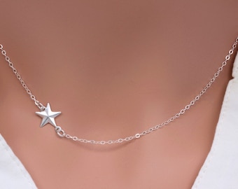 Make a Wish - Sterling Silver North Star Necklace - Sterling Silver Star Choker Silver/Sideways star choker necklace - Thoughtful Gifts