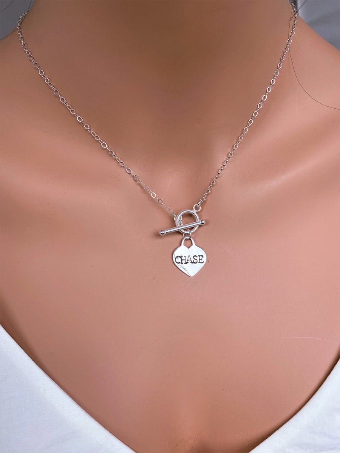 Sterling Silver Toggle Clasp Necklace Heart Lock Necklace Etsy