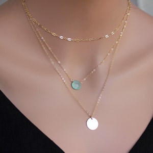 14k Gold Fill Schicht-Halsketten-Set: Geburtsstein & Plättchenanhänger