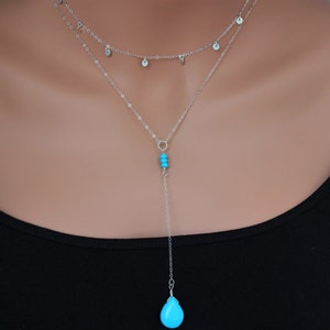 Sterling Silver Turquoise Y Lariat Necklace: Teardrop Gemstone