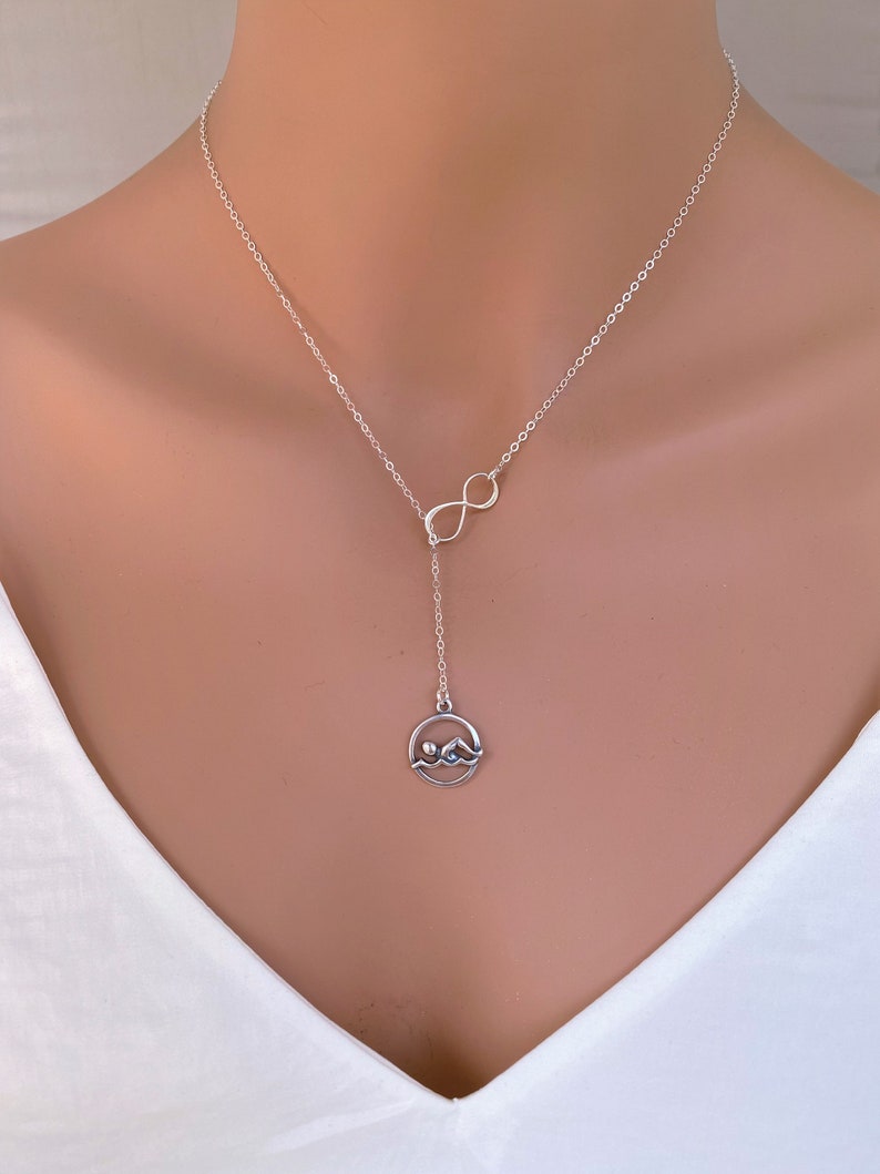 Swimmer Charm Necklace swimming necklace in Sterling Silver Swimming gifts Swimming gifts for girl Swimming necklace Swim team gift image 3