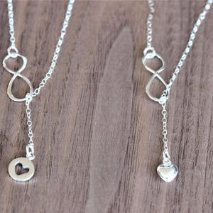 Sterling Silver Infinity Heart Lariat Necklace - Mother Daughter Set