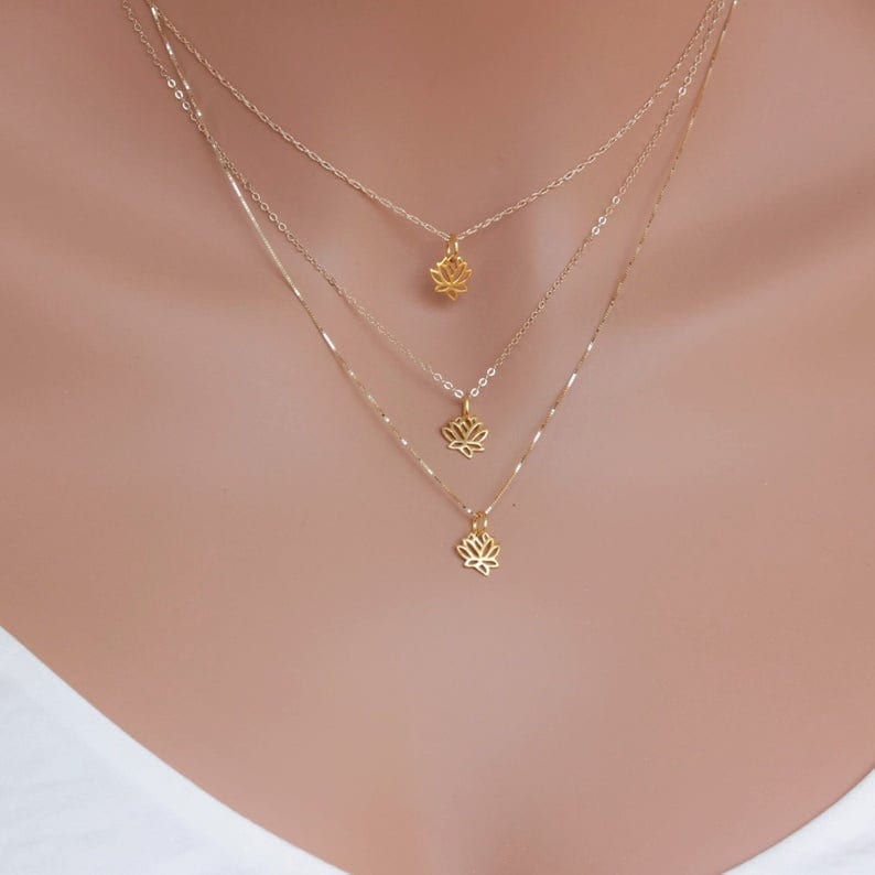 14k Gold Lotus Necklace, Meditation Symbol Jewelry, Gold Flower Jewelry, Best Gifts for Girlfriend, Yoga Necklace-Bridesmaid Gift image 2