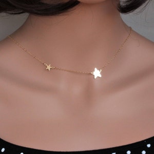 Star Necklace Gold - Two star necklaces for women - Double Star necklace choker - star necklace for girl -Graduation gift - Gold Star Choker