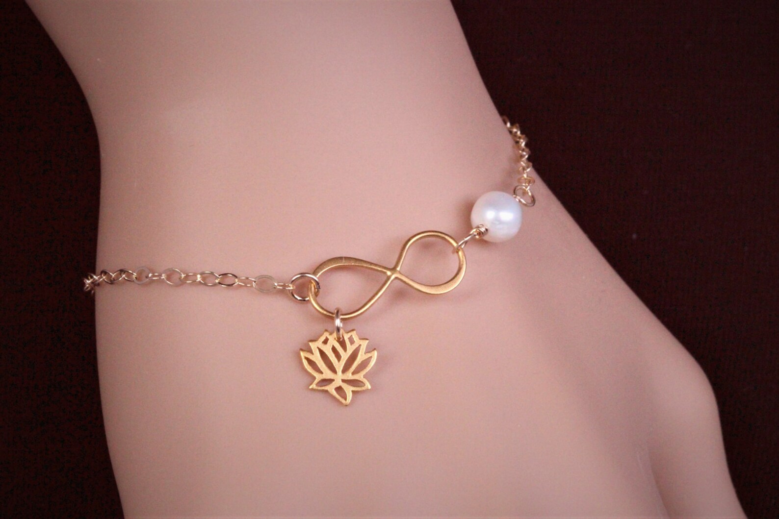 Lotus Bracelet Gold Lotus Flower Infinity Charm Bracelet Etsy