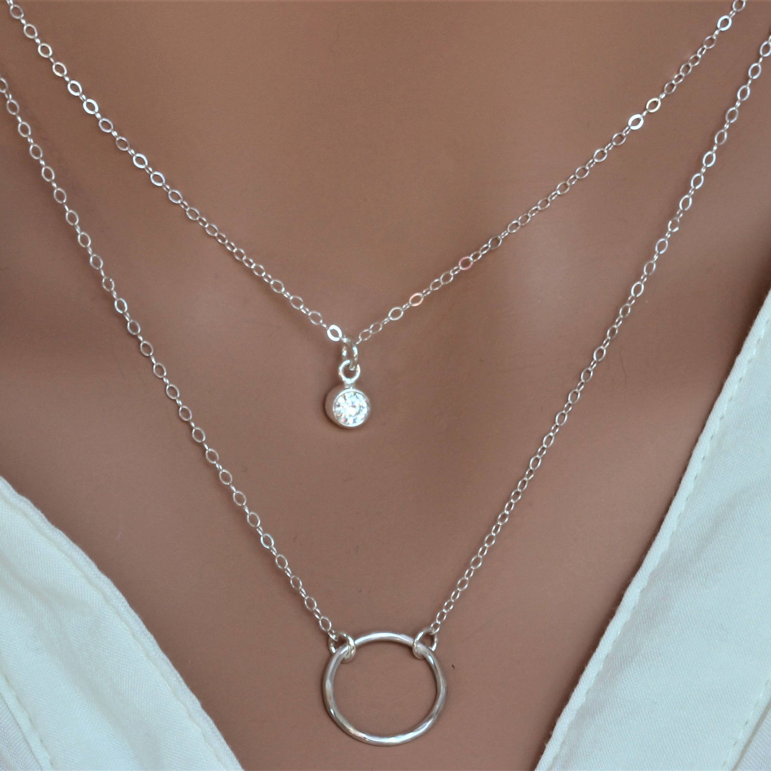 Circle Choker Layered Necklace Open Circle Necklace Choker Etsy