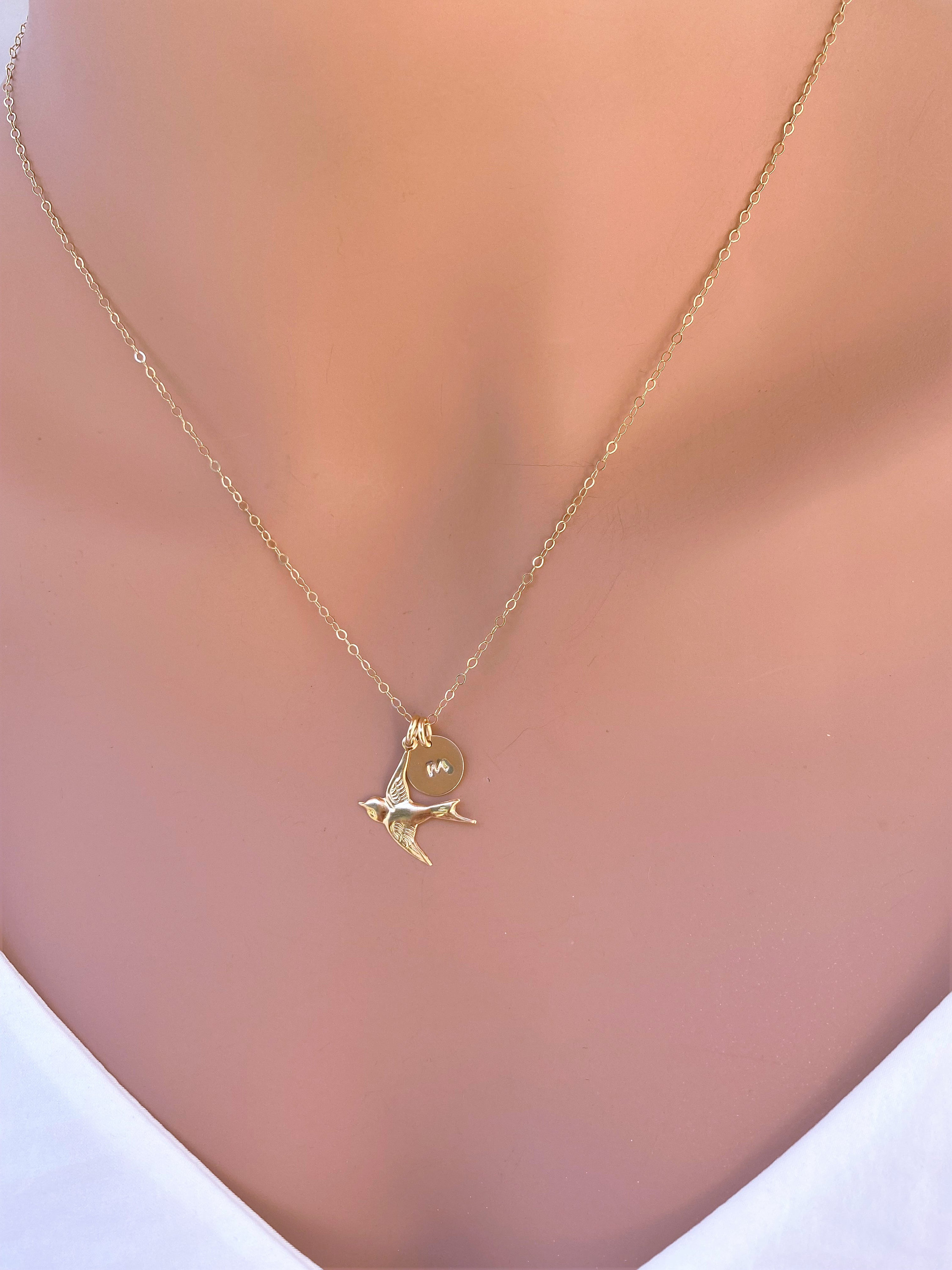 14k Gold Bird Necklace 14k Solid Gold Bird Jewelry Gold Etsy
