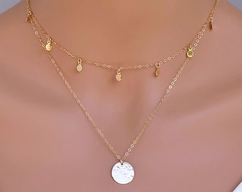 Gold layered necklace set, layering gold necklace, layering gold necklaces for women, layering necklace, Gold set necklace, Coin necklace