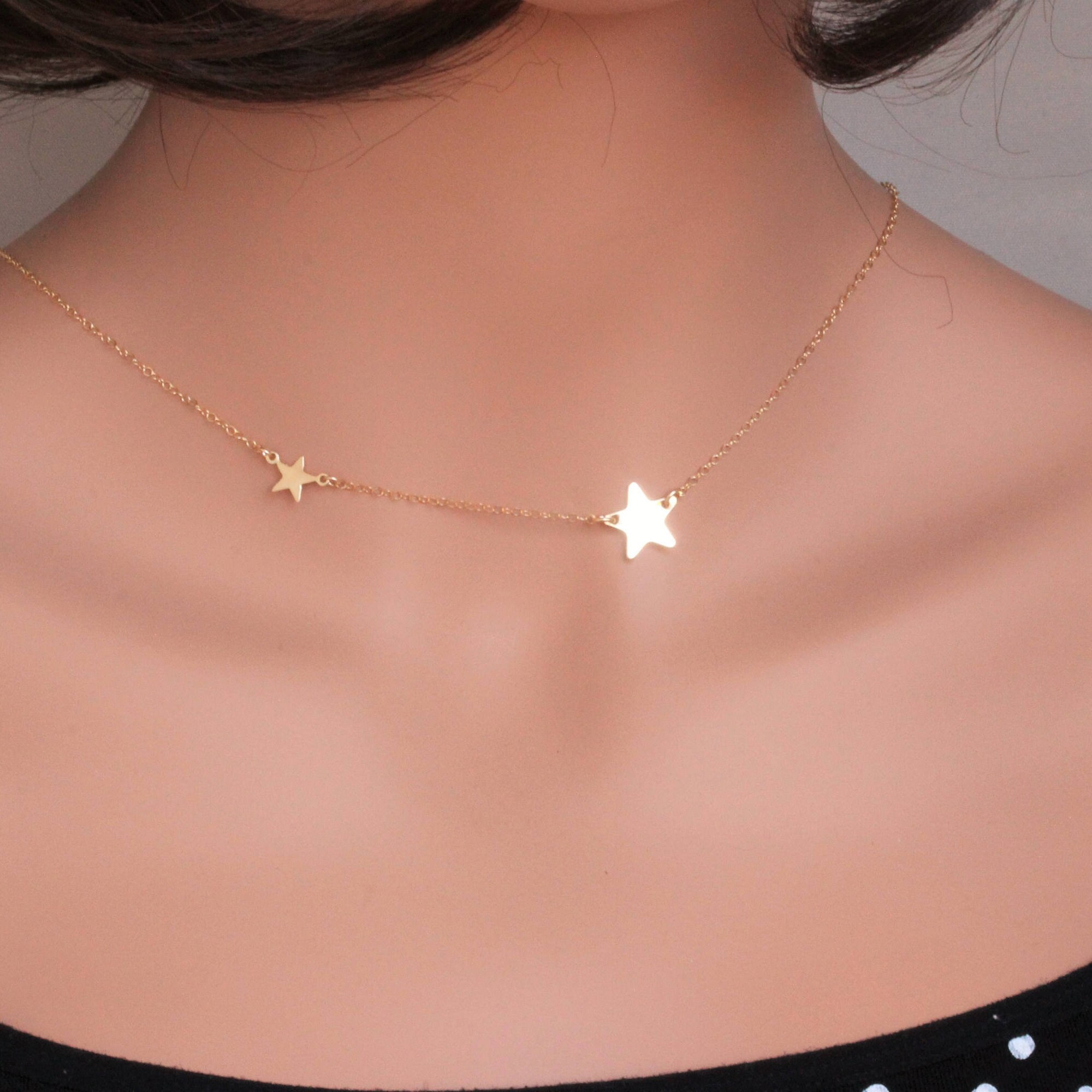 Star Necklace Gold Two Star Necklaces for Women Double Etsy