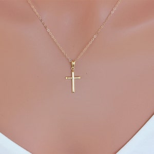 Elegancia divina: collar de cruz de oro de 14 k, collar de cruz de oro macizo de 14 k, cadena fina con colgante de cruz, regalo del día de la madre para mamá/abuela.