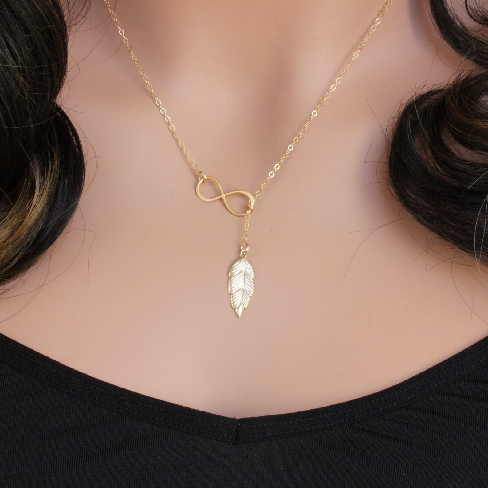 Feather Necklace Gold Feather Necklace Feather Y Necklace Etsy