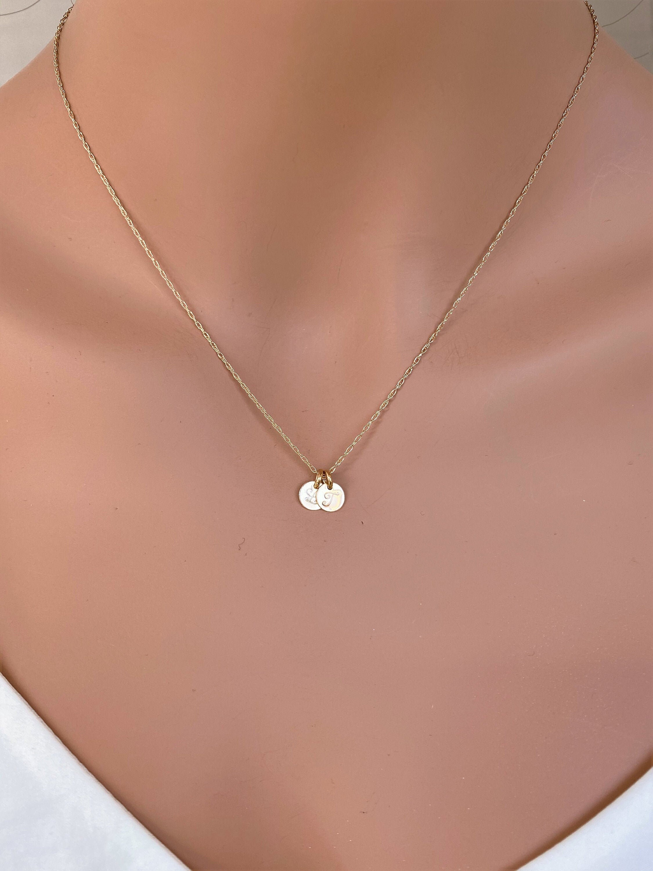 14k Solid Gold Dot Necklace Tiny Coin Initial Necklace Etsy UK