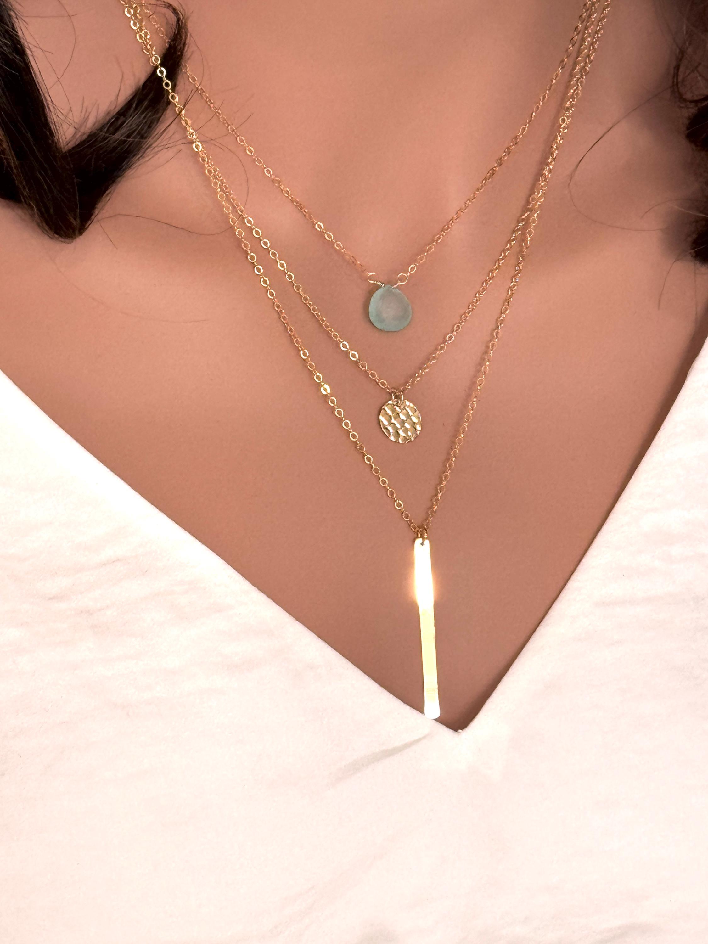 [WOOALONG]ACC★Gradation layering necklace Layered Gold Fill or Sterling Silver Necklace, Aqua Drop