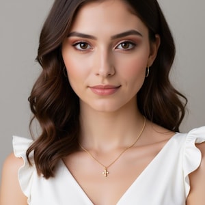 14K Solid Gold Cross Pendant: Minimalist Baptism Gift