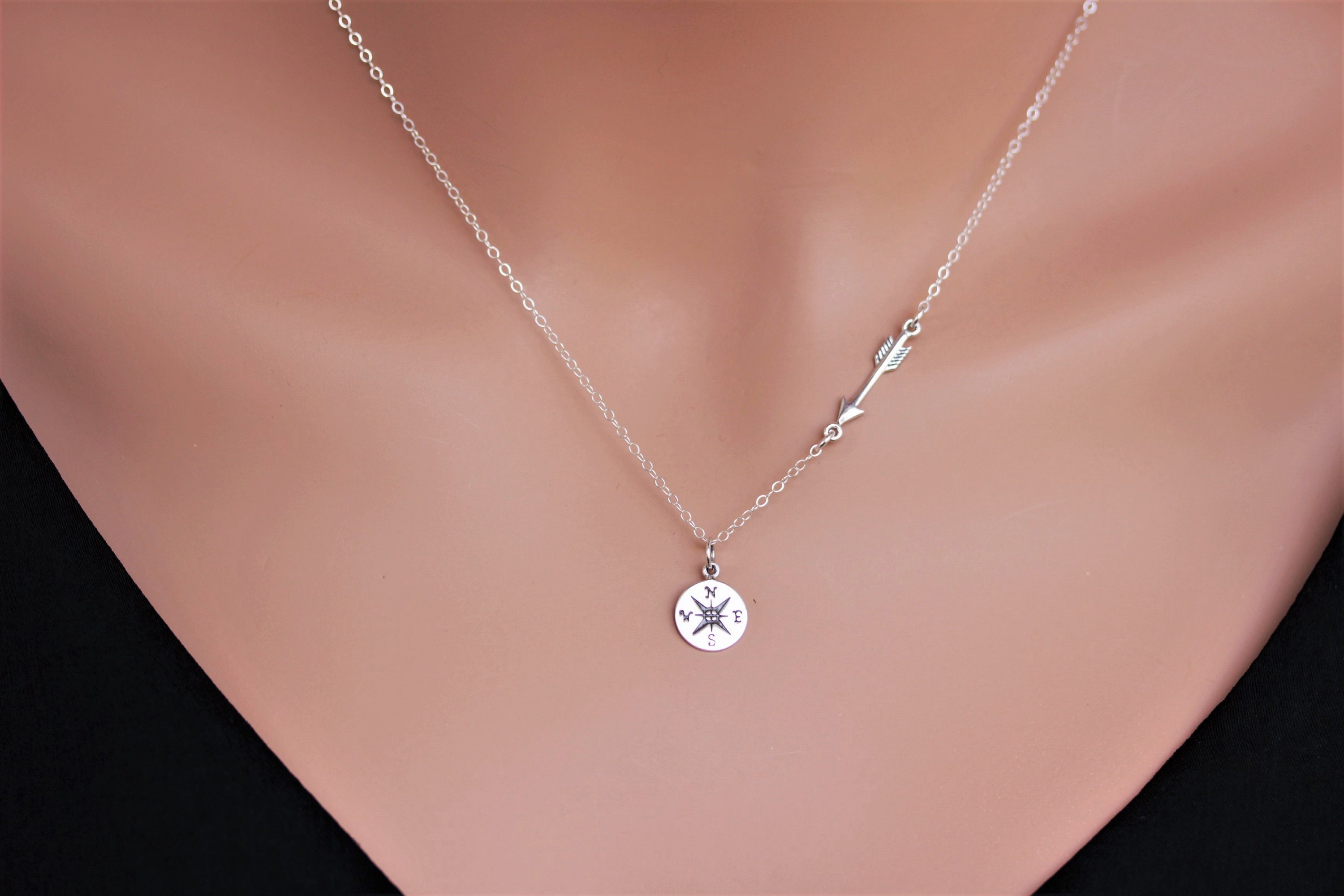 Sterling Silver Compass Necklace Graduation Gift for Her Etsy