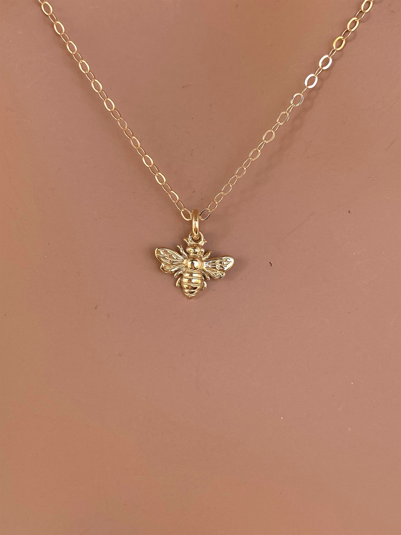 14k Solid Gold Bee Necklace Small gold bee necklace with Etsy