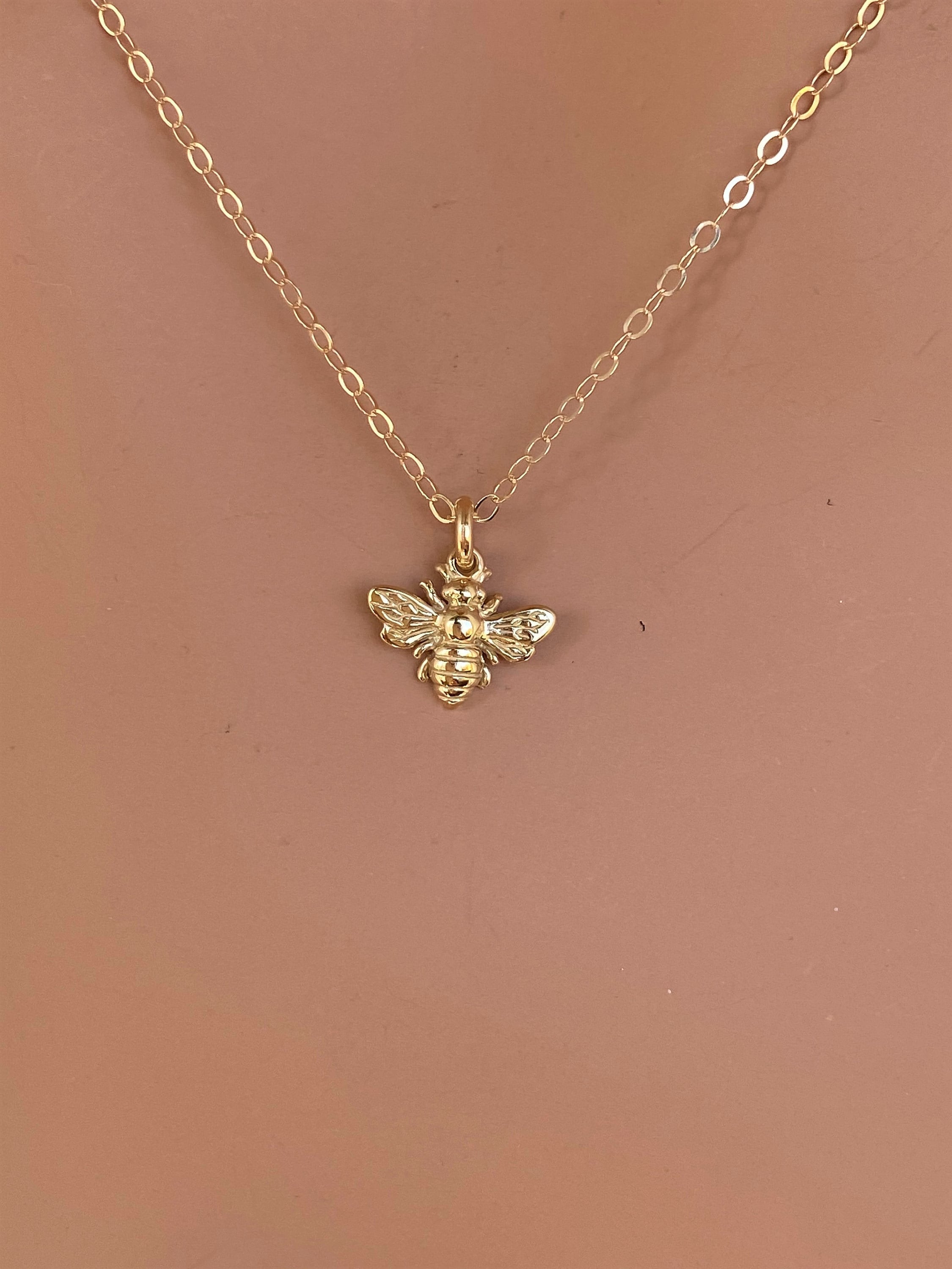 14k Solid Gold Bee Necklace Small gold bee necklace with Etsy
