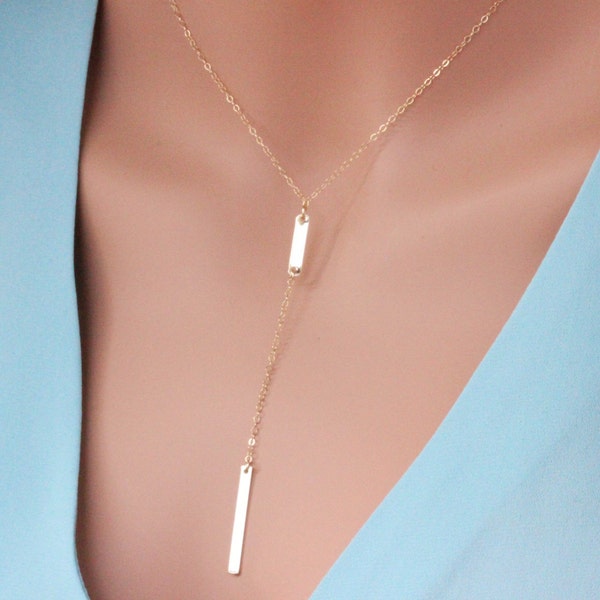 Y Bar Necklace, Double Bar Y Necklace, Long bar dangle, Bar Drop necklace, Double bar drop, Gold bar dangle necklace, Bar drop, Gift for her