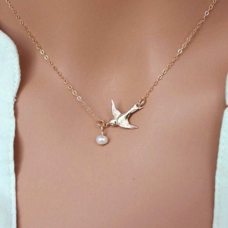 Holy Communion 14k Gold fillsterling silver First Communion Gift Goddaughter Gifts from Godmother Bird Necklace Confirmation Gifts
