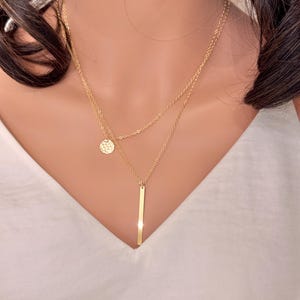 Layered Halsketten-Set - Layered-Multi Strand Halskette-Double Layered - Layered und lang-Two Layered Halskette 14k gold fill - Disc Halskette