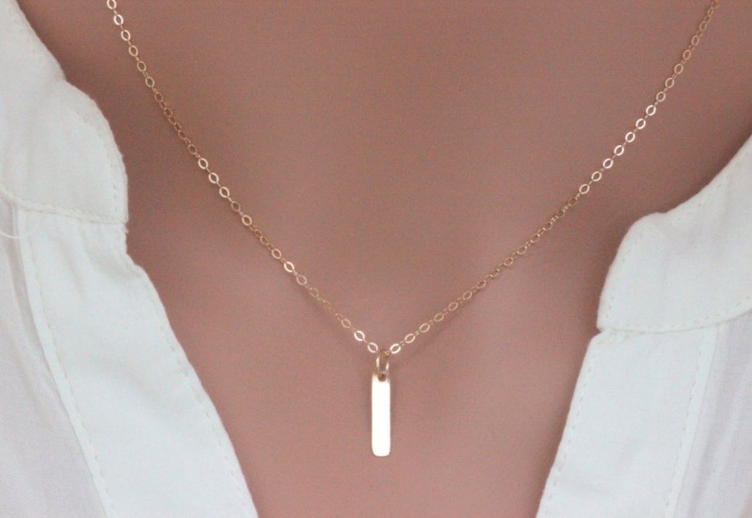 Gold Small Bar Necklace in 14k Gold Fill, Vertical Bar Necklace, Mini