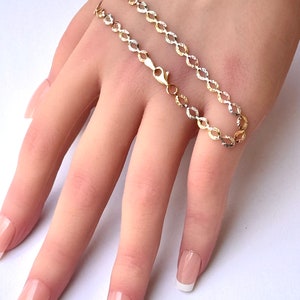 Article Bracelet à maillons ovales trois tons 14 carats, bracelet tricolore brillant à trois rangs de corde VÉRITABLE or jaune 14 carats jaune rose, bracelet en or, tricolore