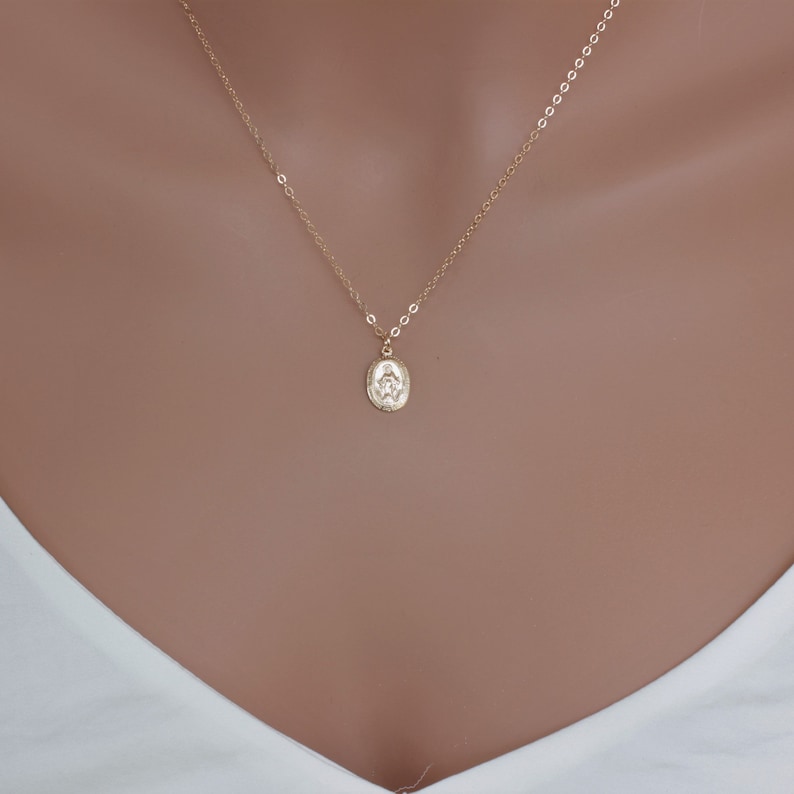 14k guldfyllt Jungfru Maria-halsband: Mirakulös medaljhänge bild 2