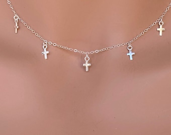 Cross Necklace - Cross Neckalce for Women  - Tiny Cross Dangle Necklace in Sterling silver/Gold fill - Dainty Cross choker - Confirmation