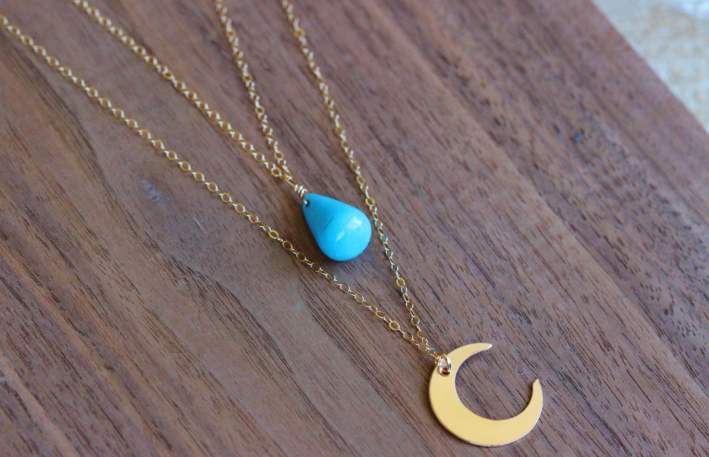 Moon Necklace Crescent Moon Necklace Turquoise And Moon Etsy