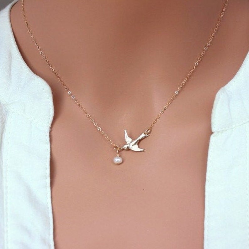 Holy Communion 14k Gold fillsterling silver First Communion Gift Goddaughter Gifts from Godmother Bird Necklace Confirmation Gifts