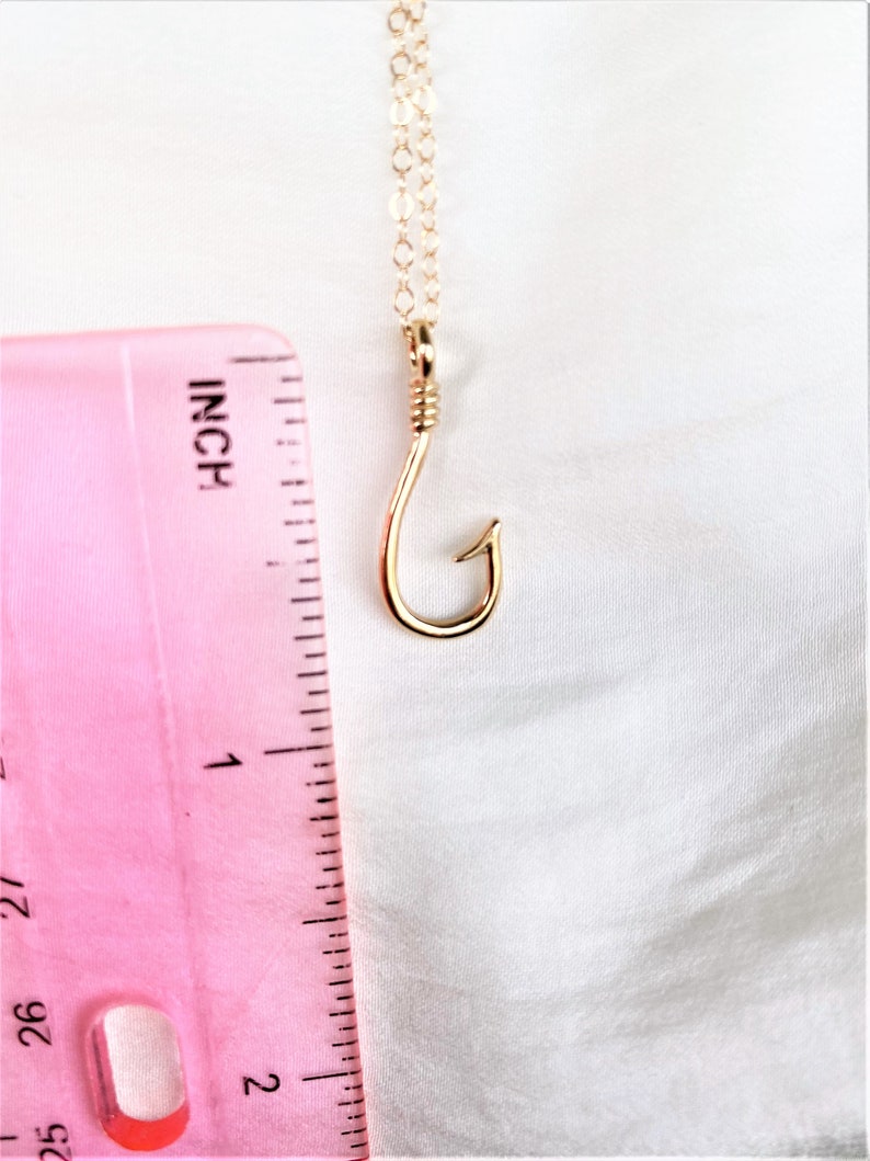 14k Solid Gold Fish Hook Necklace 21mm Gold Fish Hook Etsy