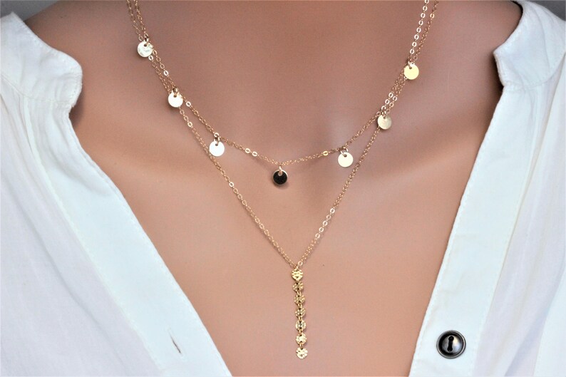 Gold disc necklace Gold coin necklace Prom Necklace Gold Etsy