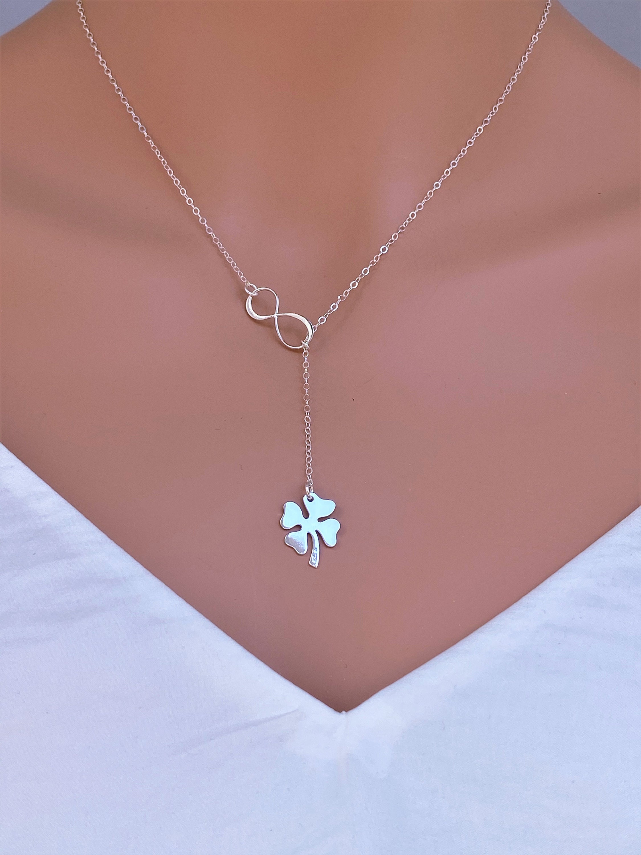 sterling Silver Four-Leaf Clover Lariat Necklace - Lucky Charm