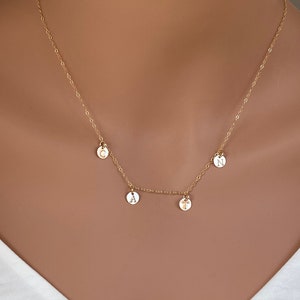 14k Solid Gold Initial Disc Necklace: Personalized Charm Jewelry