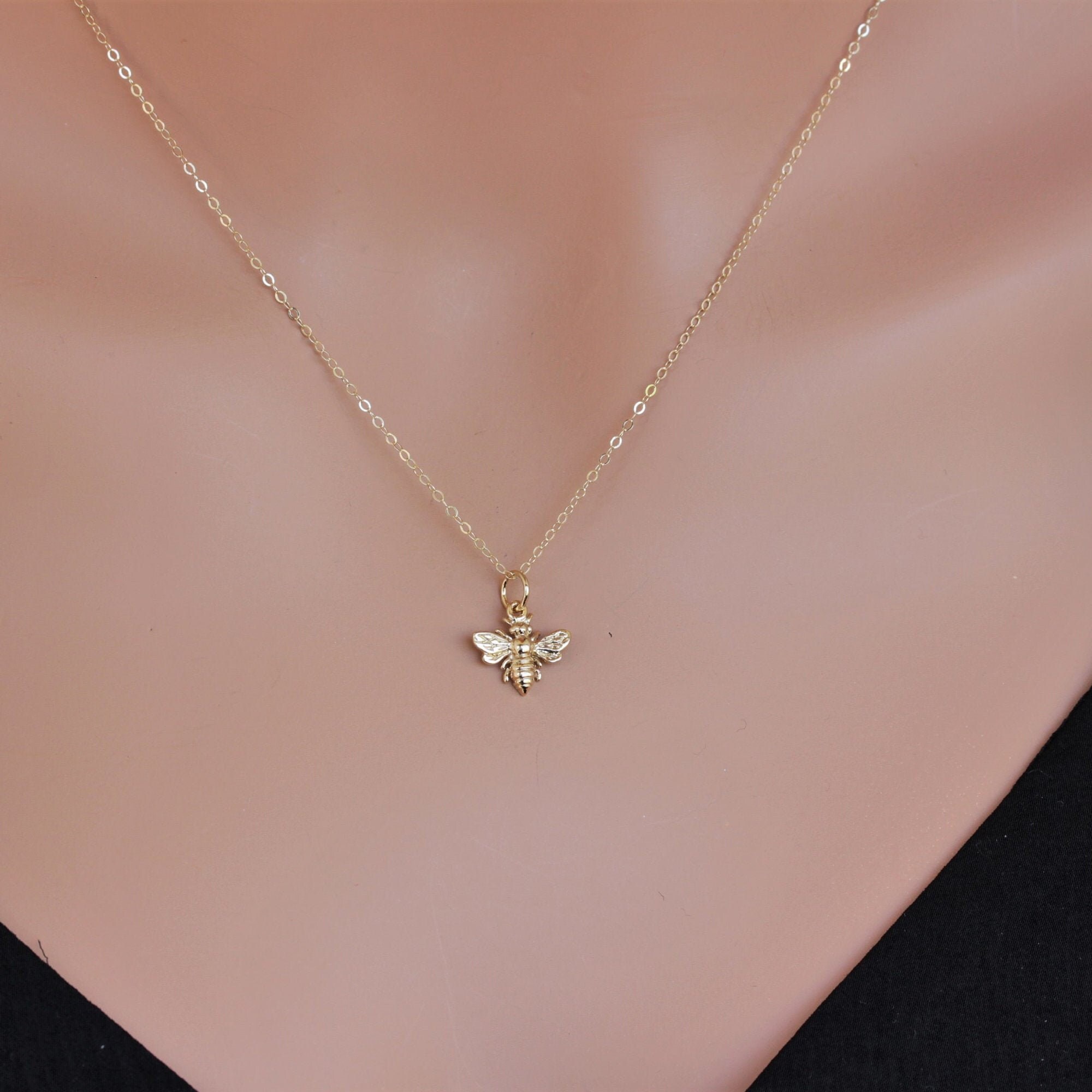 14k Solid Gold Bee Necklace Small gold bee necklace with Etsy