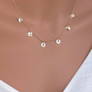 Sterling Silver Initial Disc Necklace: Gold Filled Coin Dangle