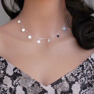 Sterling Silver Disc Dangle Necklace: Minimalist Layering Choker