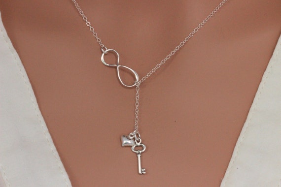 Infinity Key Necklace Heart Key Infinity Sterling Silver | Etsy