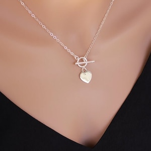 Sterling Silver Toggle clasp necklace, Heart Lock Necklace, Personalizes Heart Toggle, Christmas Gift for Her, Holiday Gift for Her, Gift