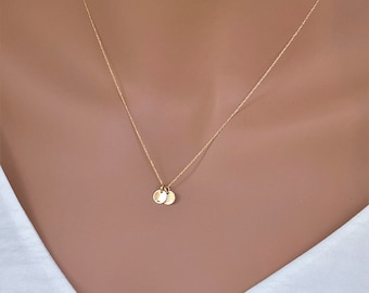 Tiny 14k solid gold Initial Necklace,14k Gold yellow  Engrave Initial, Name Necklace, Tiny Initial disc necklace, Personalized gifts for her