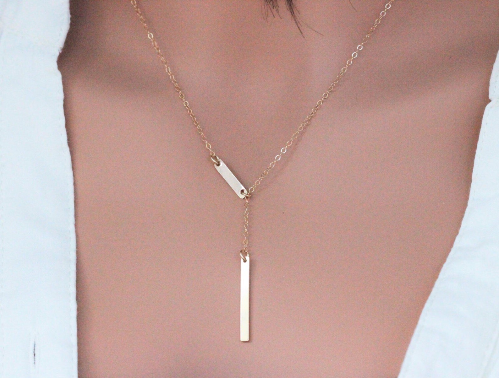 Double Bar Y Necklace Gold Gold Y Necklace Long Bar Lariat Etsy