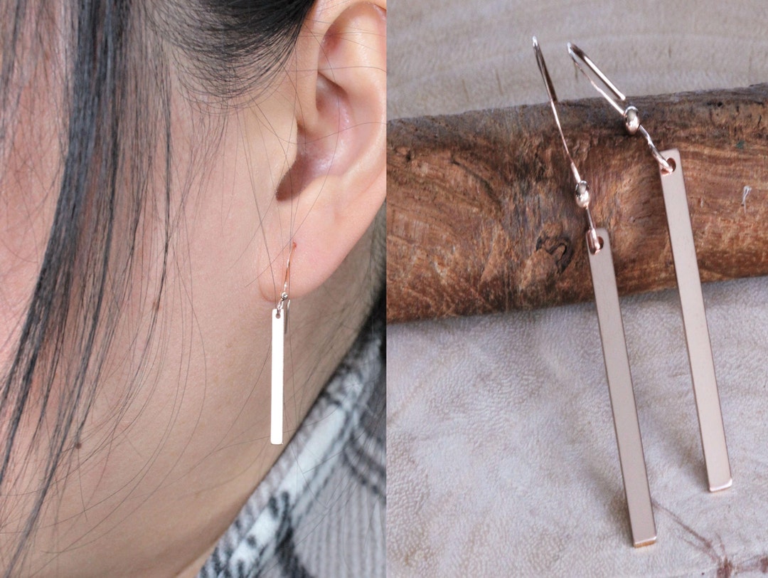 Gold Bar Dangle Earrings, Rose Gold Bar Earrings Bar Earrings, 14k Gold Fill, Sterling Silver