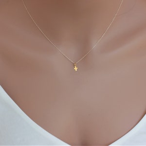 Tiny 14k Gold Cross Necklace: First Communion Gift
