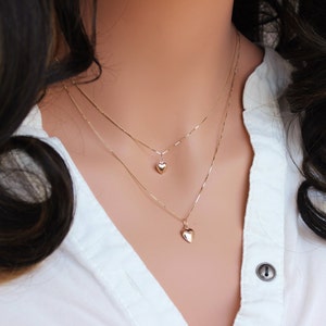 Mother and Daughter - 14k Gold Heart Neckalce - 14k Gold Layered necklace set - Heart necklace for women - Mother daughter gifts jewelry